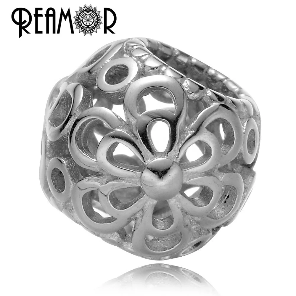 

REAMOR 316l Stainless Steel Hollow Flower European Spacer Beads Charms For Women Strand Bracelet Jewelry Making DIY Findings