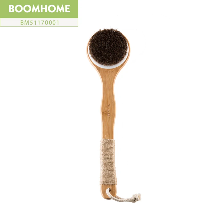 

new product ideas 2018 private label wood bamboo handle polishing dry skin wet body brush with natural bristles, Natural color