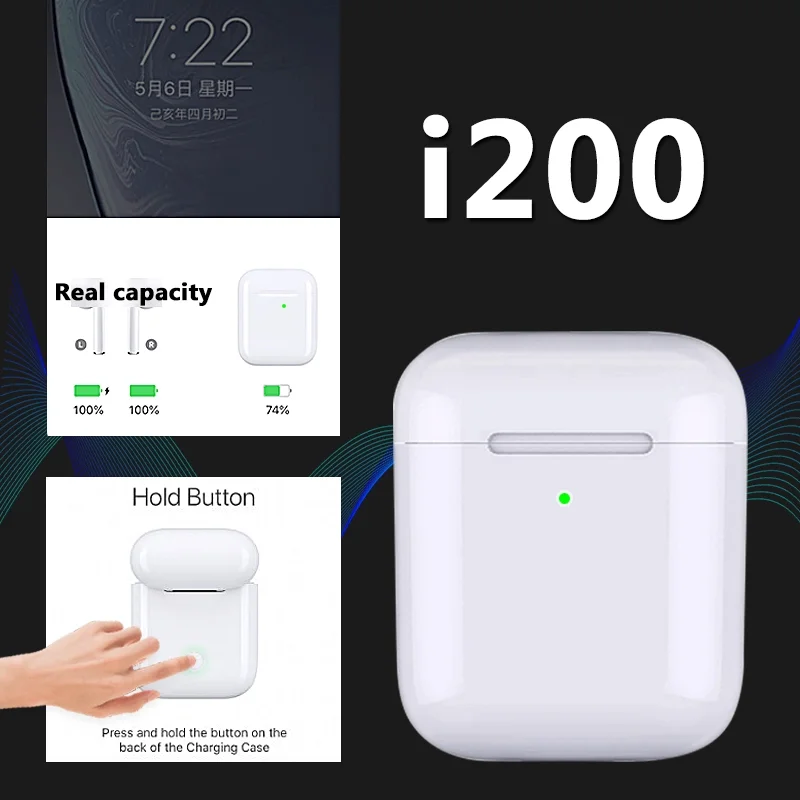 

i200 TWS 1:1 Pop up Separate use Wireless Earphone QI Wireless Charging Earphones Earbud Pk i90 i100 i80 tws for phones