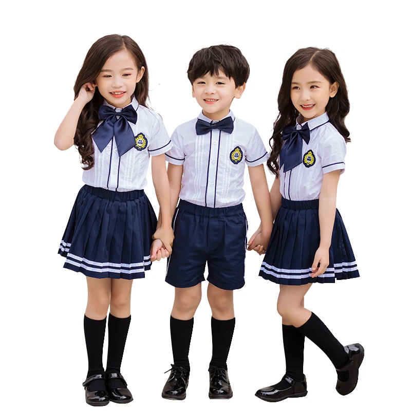 High quality OEM custom summer set design primary kids school uniforms for boys and girls