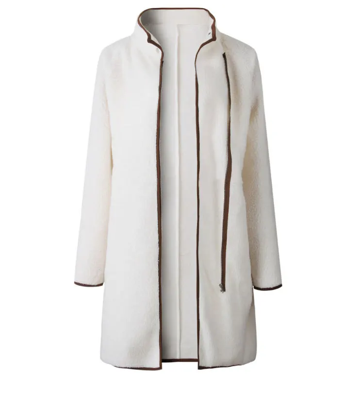 

Wholesale Solid Color Turtleneck Zipper Button Long Sleeve Fleece Jacket, As picture