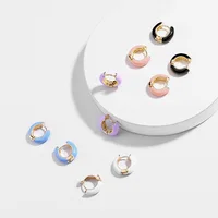 

2019 Minimalist Scrawl Huggie Hoop Earrings Tiny Circle Hoop Multicolor Majolica Enamel Earrings Korean Style Jewelry for Women