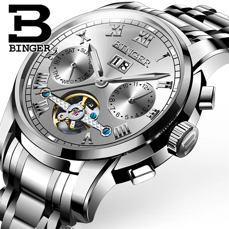 

BINGER 8601 S Brand Luxury Sport Watch Mens Automatic Mechanical Wristwatches Fashion Casual Stainless steel Relogio Masculino