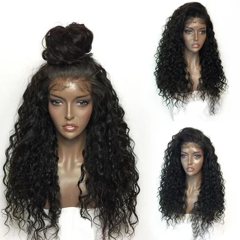 Long Kinky Curly Synthetic Lace Front Wig Thick Full Ends Natural