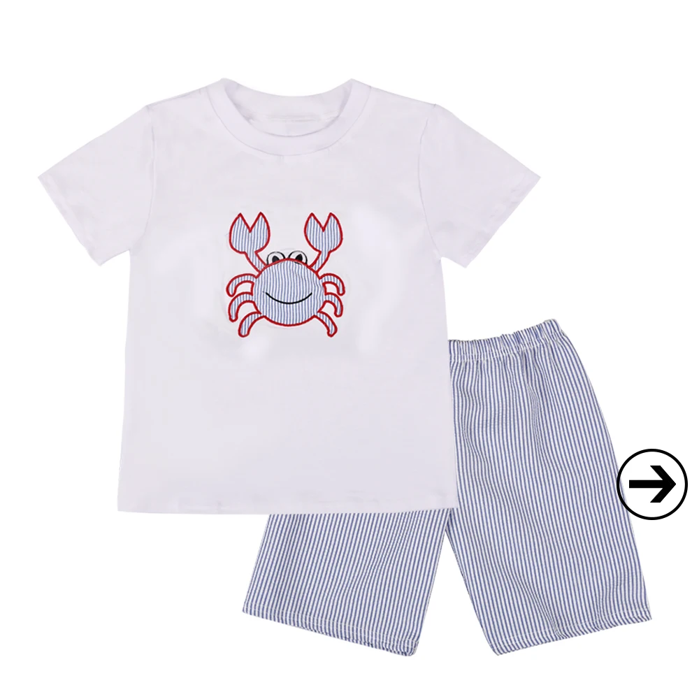 

China Wholesale Children's Boutique Clothing Sets Baby Boy crab Printed Outfits, As picture show