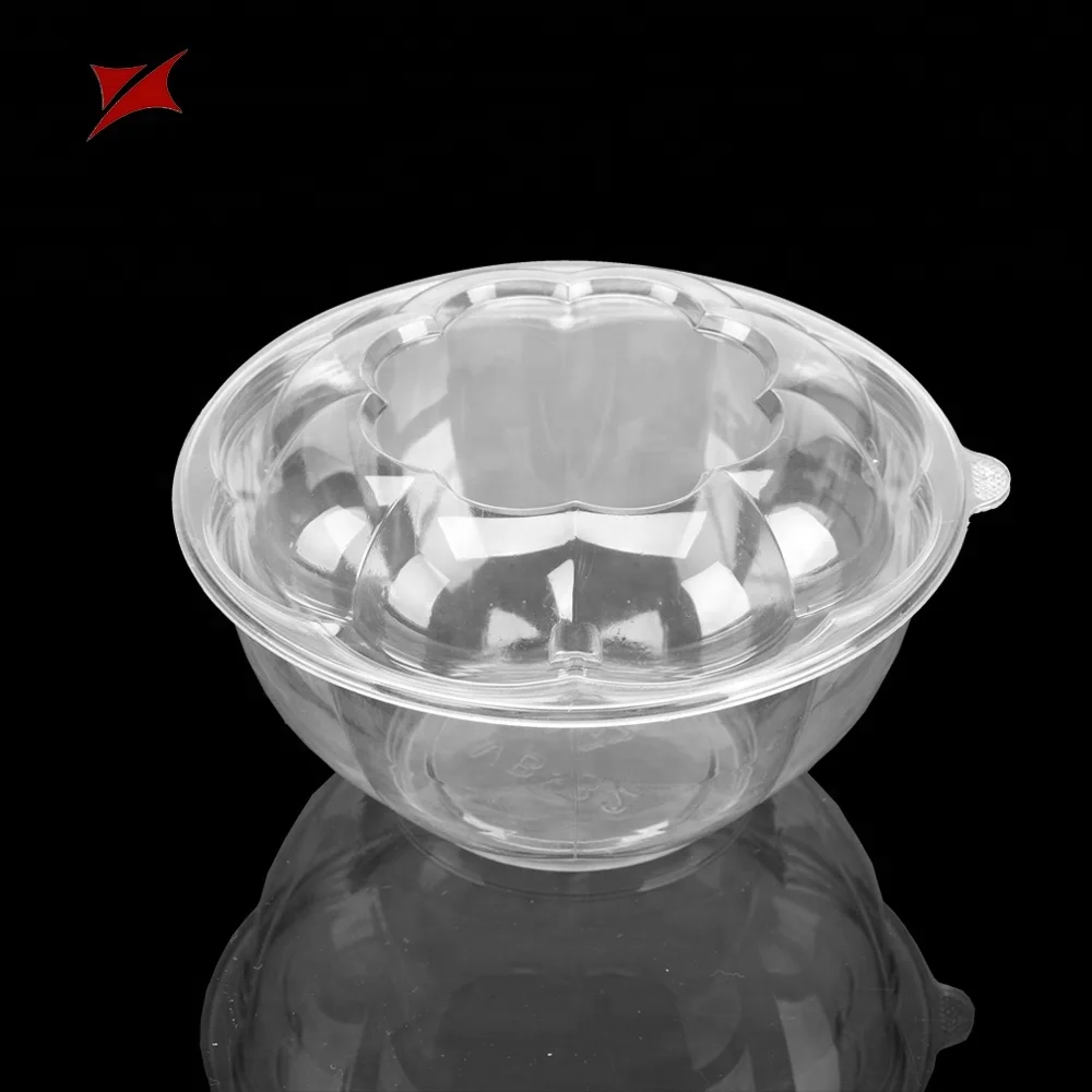 
Custom Transparent round Disposable Plastic takeaway reusable fruit salad bowl with lid 