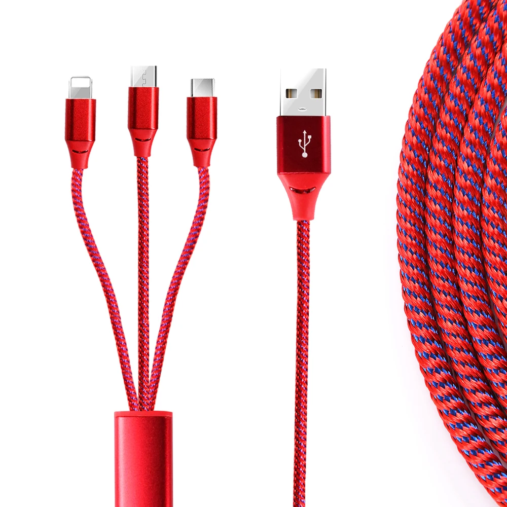

USB charging cable and 3in1 fast charger cable for iphone Andriod/ type-C phones of 1.2M Micro Type C Cable for Samsung S9 S8