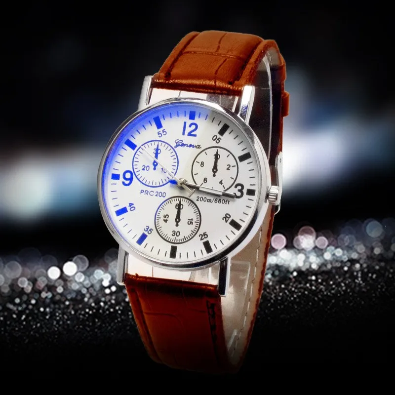 Geneva Brand New Blue Glass Watch Fashion Wristwatch Unisex Leather