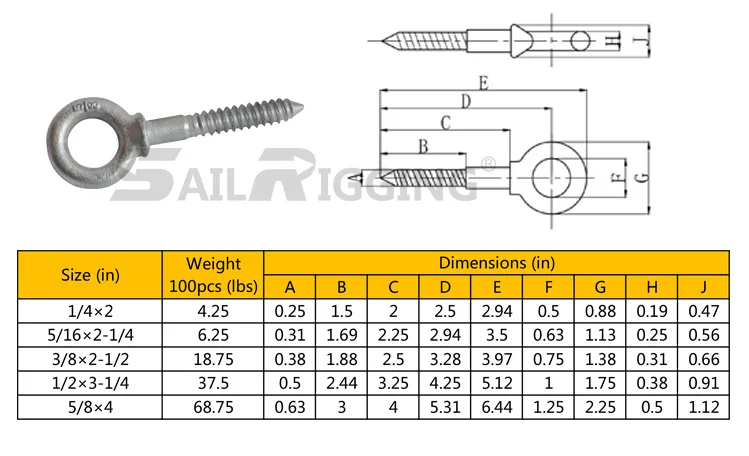 H.D.G U.S. TYPE FORGED EYE BOLT G275 WOODEN SCREW