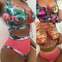 

2019 New Mesh Bandage Bikini Girl Sexy Plus Size Swimwear High Waist Bikini