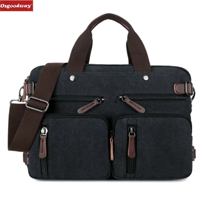 Osgoodway Hot Sale Convertible Luxury PU Leather Men's Laptop Bag Messenger Briefcase for Business Trip