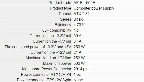 Akyga Computer psu,computer power,atx Power Supply AK B1 500E PSU