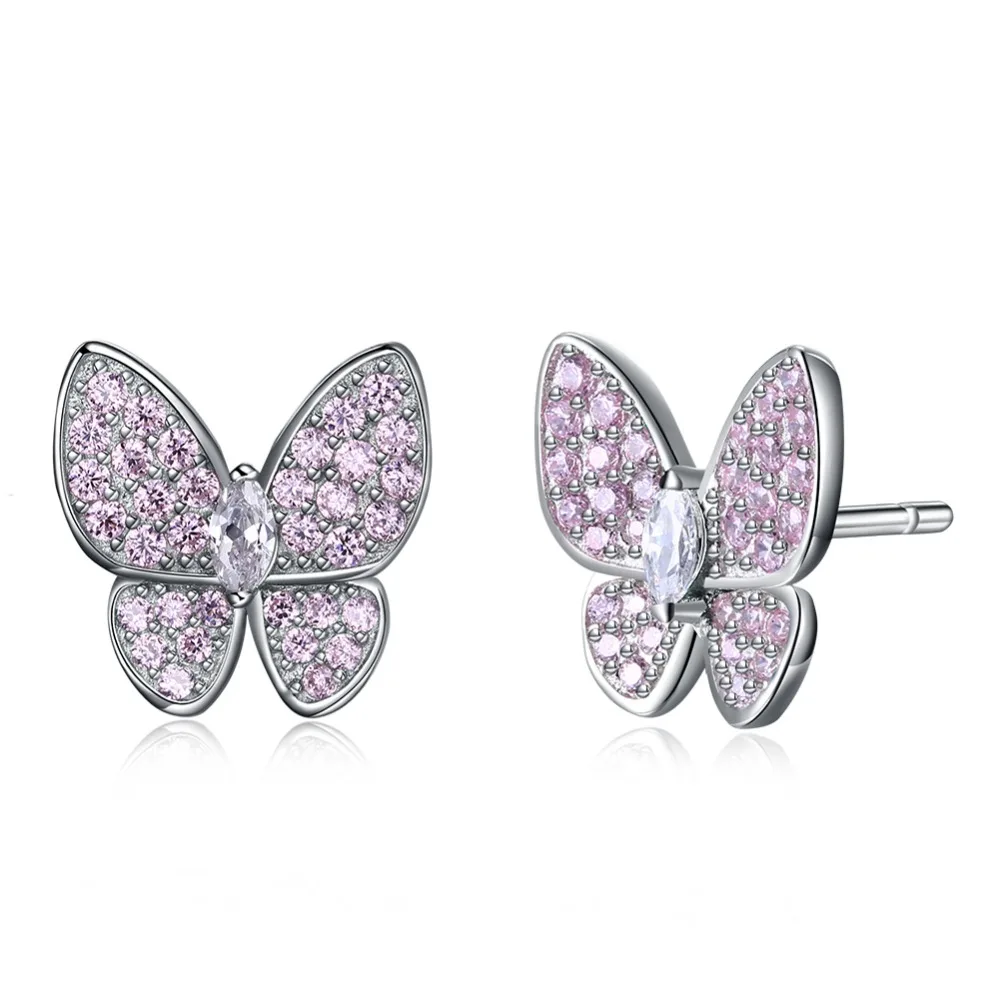 

Tryme 18E0158-P Fashion jewelry SGS 925 sterling silver pink cubic zirconia micro pave new arrival butterfly stud earrings for g, N/a