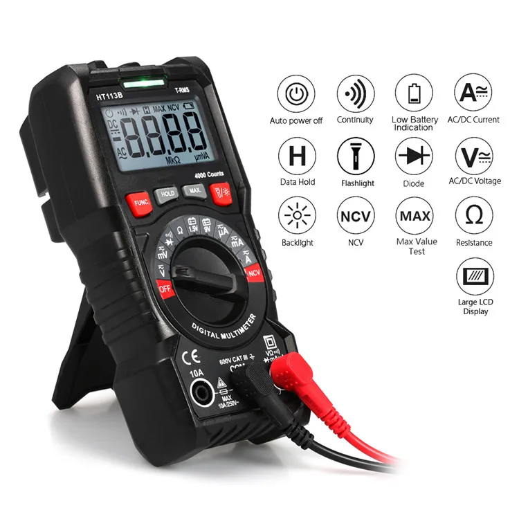 
HT113B Auto Range True RMS 4000 Counts Non Contact Digital Multimeter Tester 
