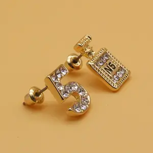 Za fashion jewelry Digital 5 wine bottle asymmetric diamond stud earring 2