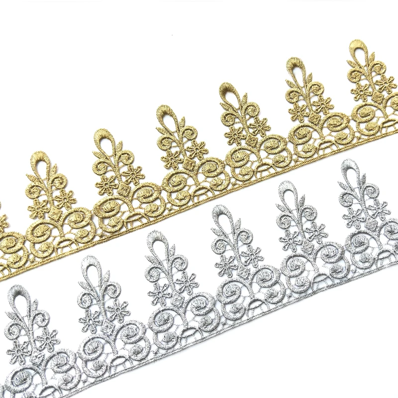 

wholesale gold african french embroidered lace fabric trim, Gold silver or customized