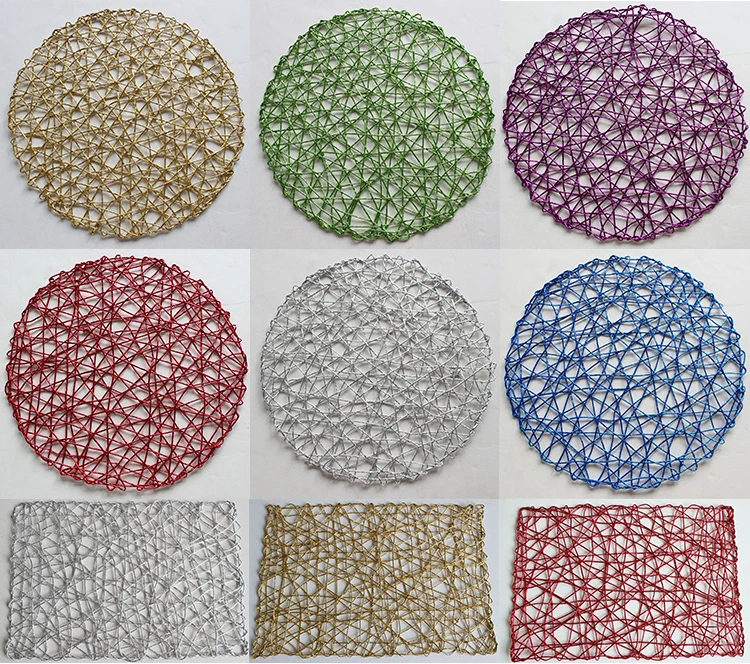 Modern Design Dining Table Decoration Metallic Silver Paper Rope Straw Round Placemat,Silver