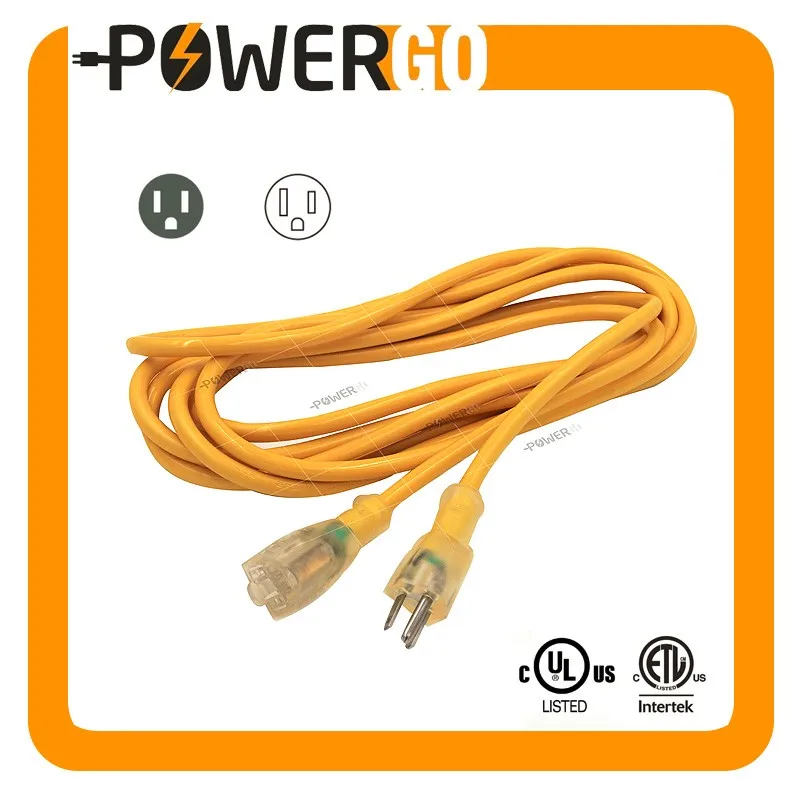 Outdoor Extension Cord With Led Light 14awg/3c Sjtw Lit End 25feet