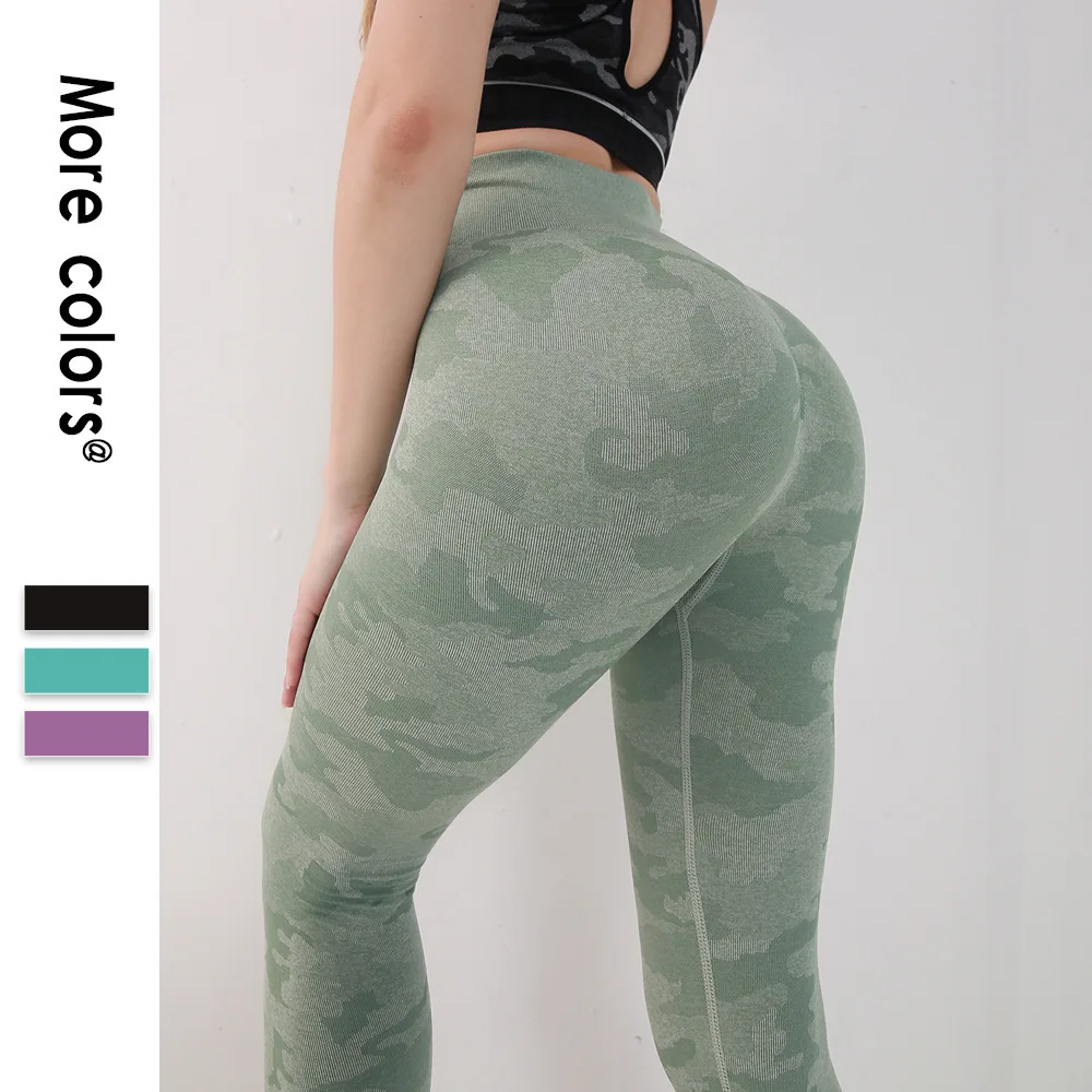 

2021 High waisted workout gym leggings camo seamless leggings design for women sports, Any color according to your request