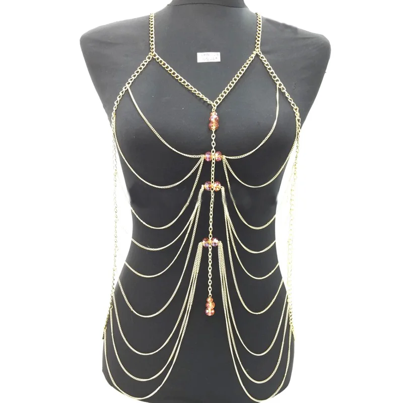 

Women Body Chain Jewelry Multilayers Full Body Chain Dress Jewelry, Gold & silver
