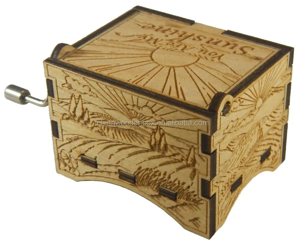 Rectangle Wood Carving Jewelry  Wind Up Music Box YOU ARE MY SUNSHINE