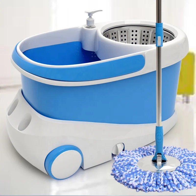 
New design big bucket 360 rotation Spin easy fabric mop head with two wheels 