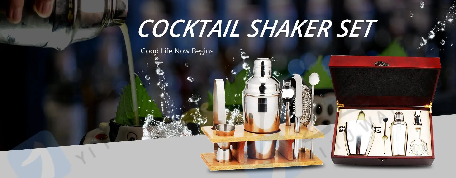 10piece Home Bar Tool Set Cocktail Making Set With Bamboo Wood Stand,For Professional And