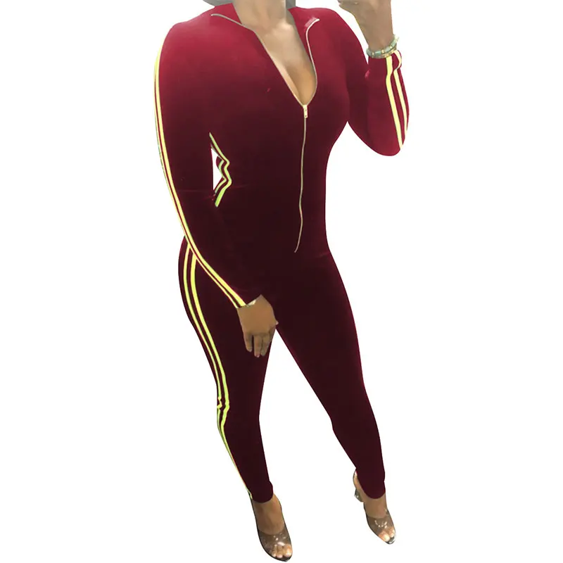 

Hight Quality Fashion Ribbon Velvet Zipper Jumpsuit, N/a