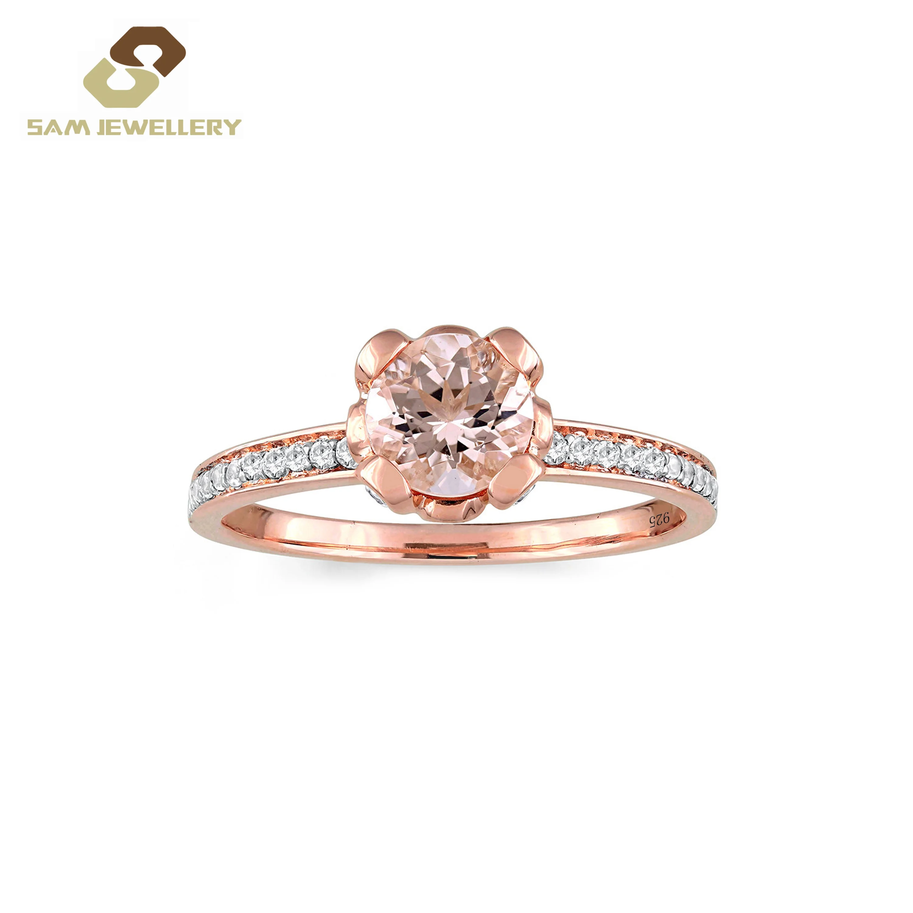 

Classic Sterling 925 Silver Four Prong Setting Synthetic Morganite Stone Women's Promise engagement Ring Jewelry