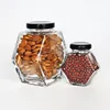 Small Food Storage Glass Flat Hexagon Glass Jar with Black Metal Lid for Bean Nut