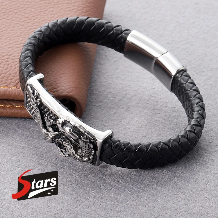 

Wholesale Stainless Steel Magnetic Buckle Men'S Real Cow Leather Charm Bracelet