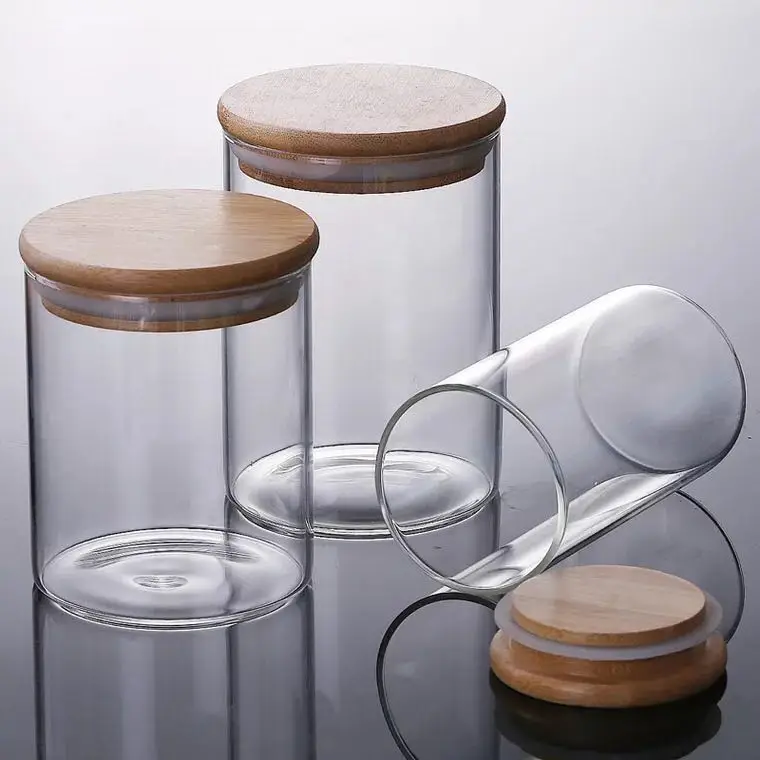 
Glass Storage Jars Coffee Bean Kitchen Food Container with Natural High Grade Bamboo Lid and Silicone Seal Ring 