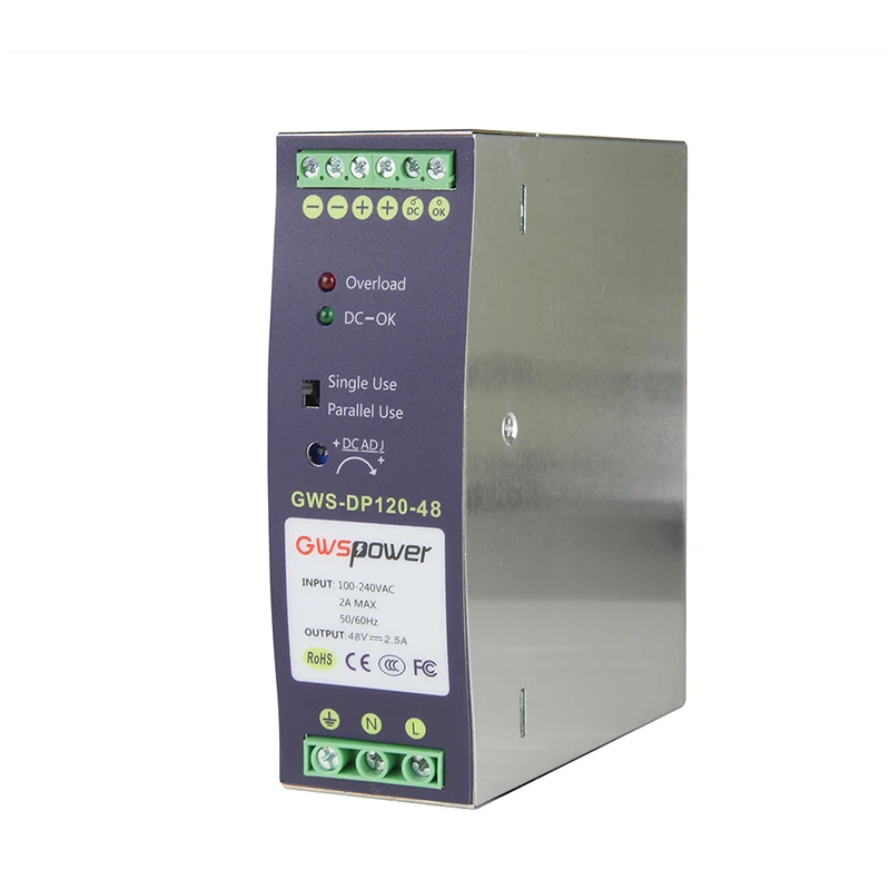 48V DIN Rail Industrial Power Supply, 48-52V Adjustable