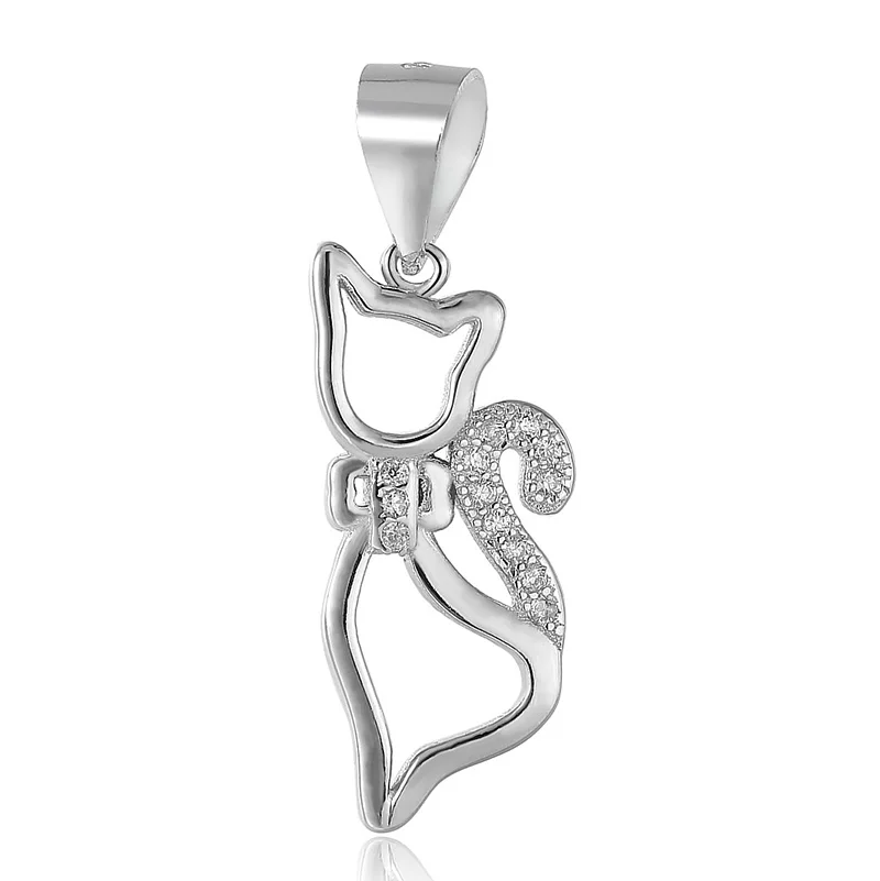 

POLIVA Original Design Fashion Animal Jewelry White Diamond CZ 925 Sterling Silver Cute Little Kitty Cat Pendant