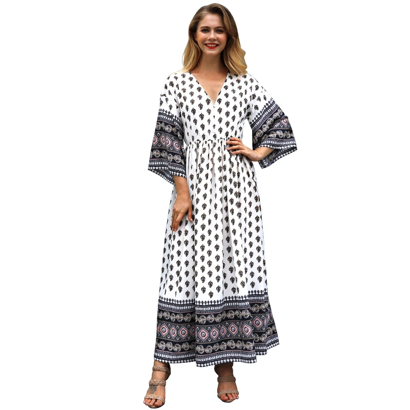 

Beach Ladies Boho Maxi Dress, Red / navy blue / black