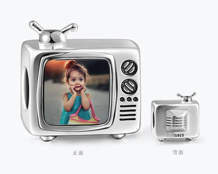 

Lovely Customize Photo Name Charm 925 Sterling Silver Television Charm Beads Fit Original Bracelet Jewelry Making