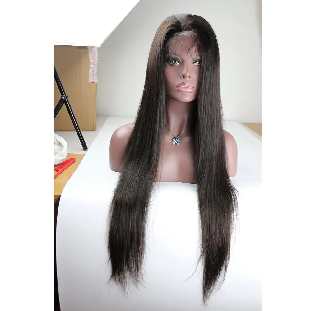 

9A brazilian naturally long black silky straight human hair full lace wig with baby hair for african american