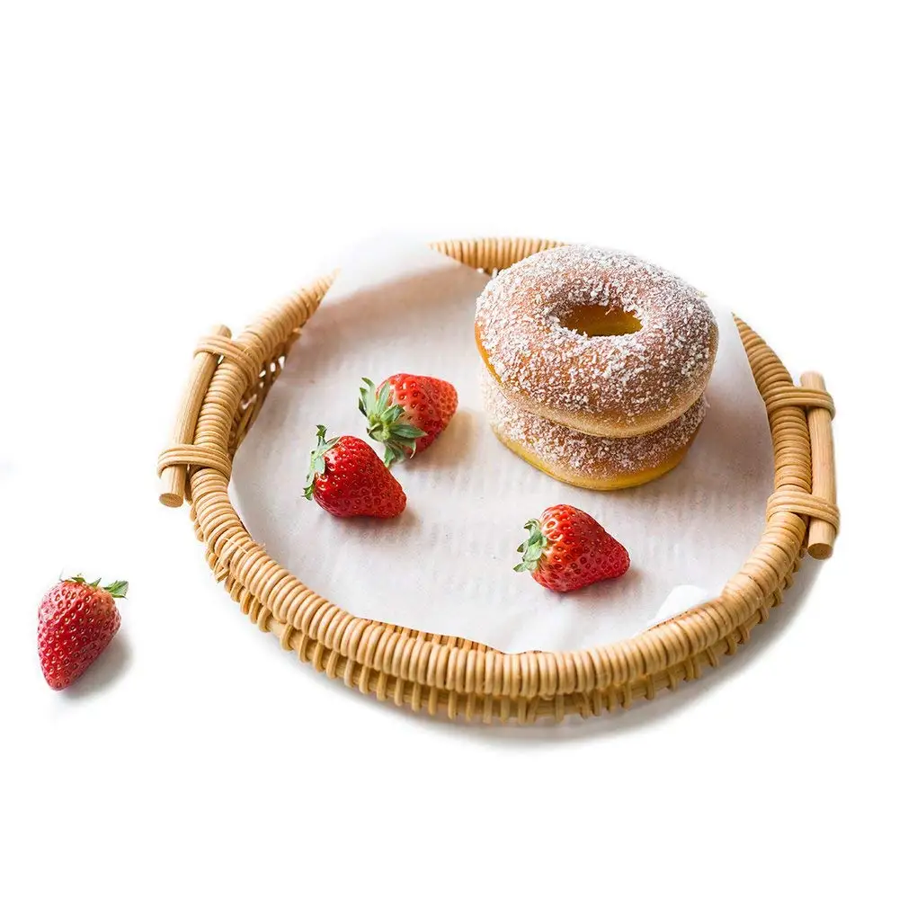 Woven Bread Roll Baskets Food Tabletop Serving Baskets Fruit Basket Bread Tray Rattan & Wicker Basket Tabletop Serving /Diplay/Storage/Picnic Baskets,Restaurant Serving,Willow Basket(Round)
