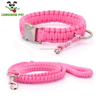 

Pink Braided Pet Dog Collar and Leash Set with Unique King Cobra Design Silver Charms