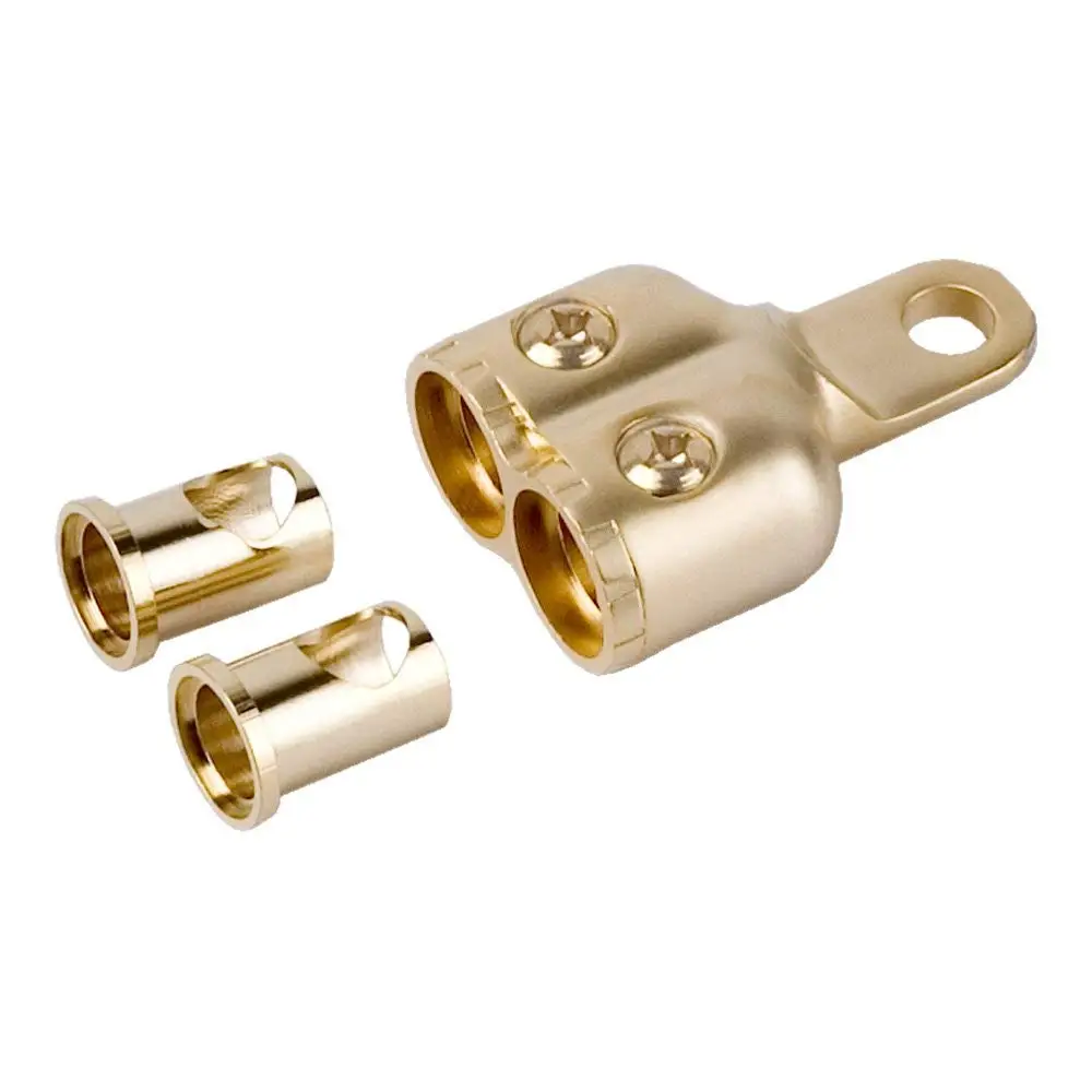 Gold Plated 0//2 AWG Gauge Ring Terminal w// Adapters Audio 12 volt Battery Marine