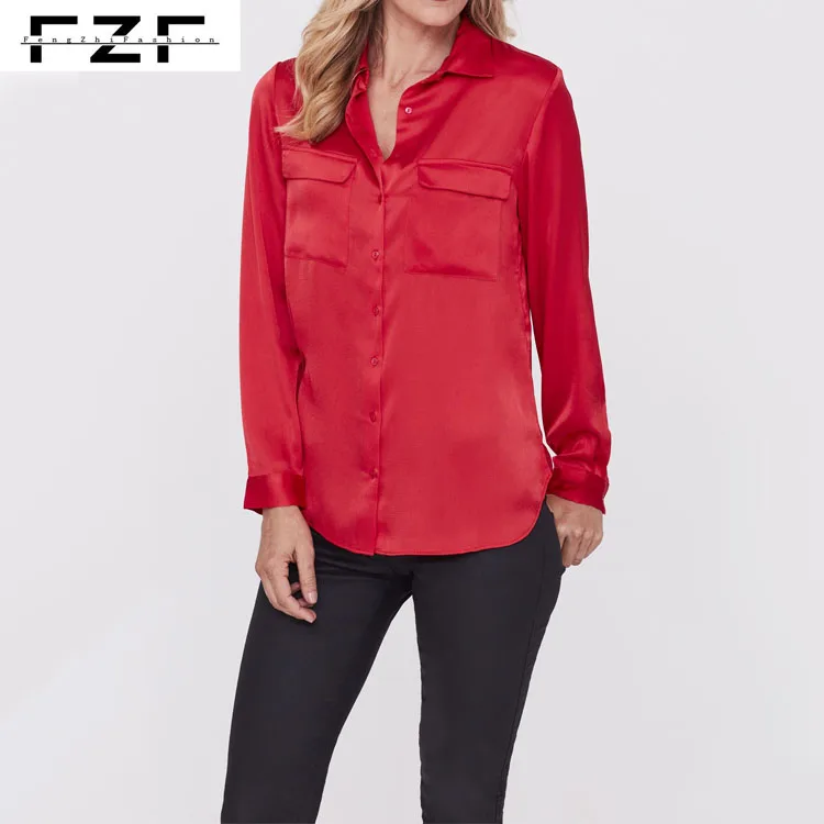 Blusa Y Top De Mujer De Satén Brillante De Oficina Entallada Blusa Y Top De Mujer De Satén Brillante De Oficina Entallada