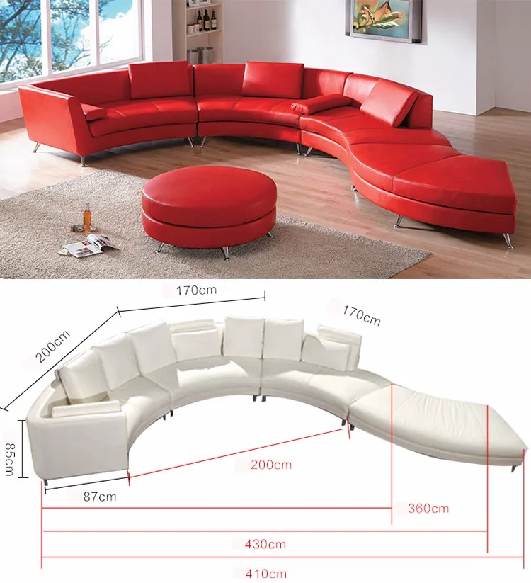 Modern Design European Sectional Curved C Shaped Genuine Leather New ...