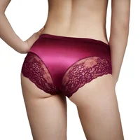 

1855 Women Traceless Satin Sexy Lace Underpants Seamless Ice Silk Panties Underwear