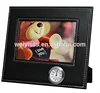 Custom black leather picture frame unique design photo frame clock
