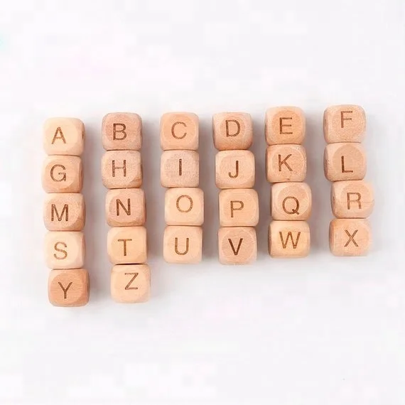 

Organic Beech Wood Cube Alphabet Letter Beads Wooden Beads Teether Making, Natural wood color