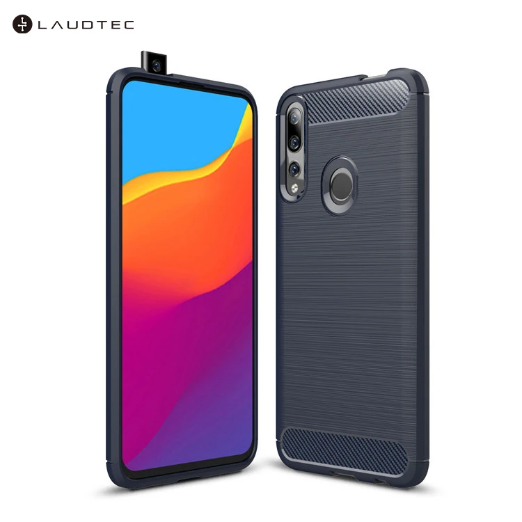 

Carbon Fiber Tpu Silicone Back Cover Phone Case For Huawei Y9 Prime 2019, Black, navy blue, red