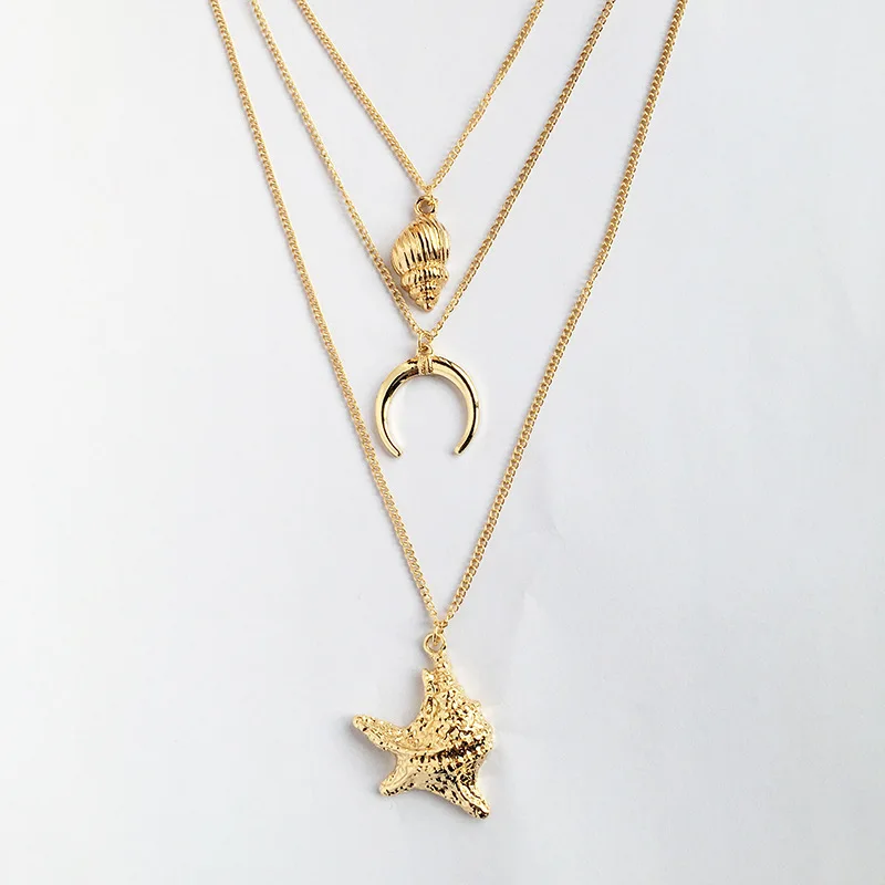 

Popular in Europe and the United States for the cross-border alloy shell layer necklace 2019 new Marine life sweater chain, Picture