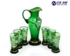 wholesale drinking dinner water glass jug set with gold paint and green color water gold rimmed mugs 0147H/0532B