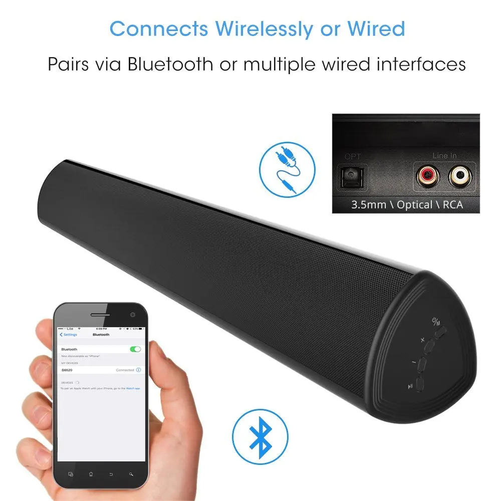 

Sound Bar 2.0 channel Bluetooth TV soundbar speaker, Black