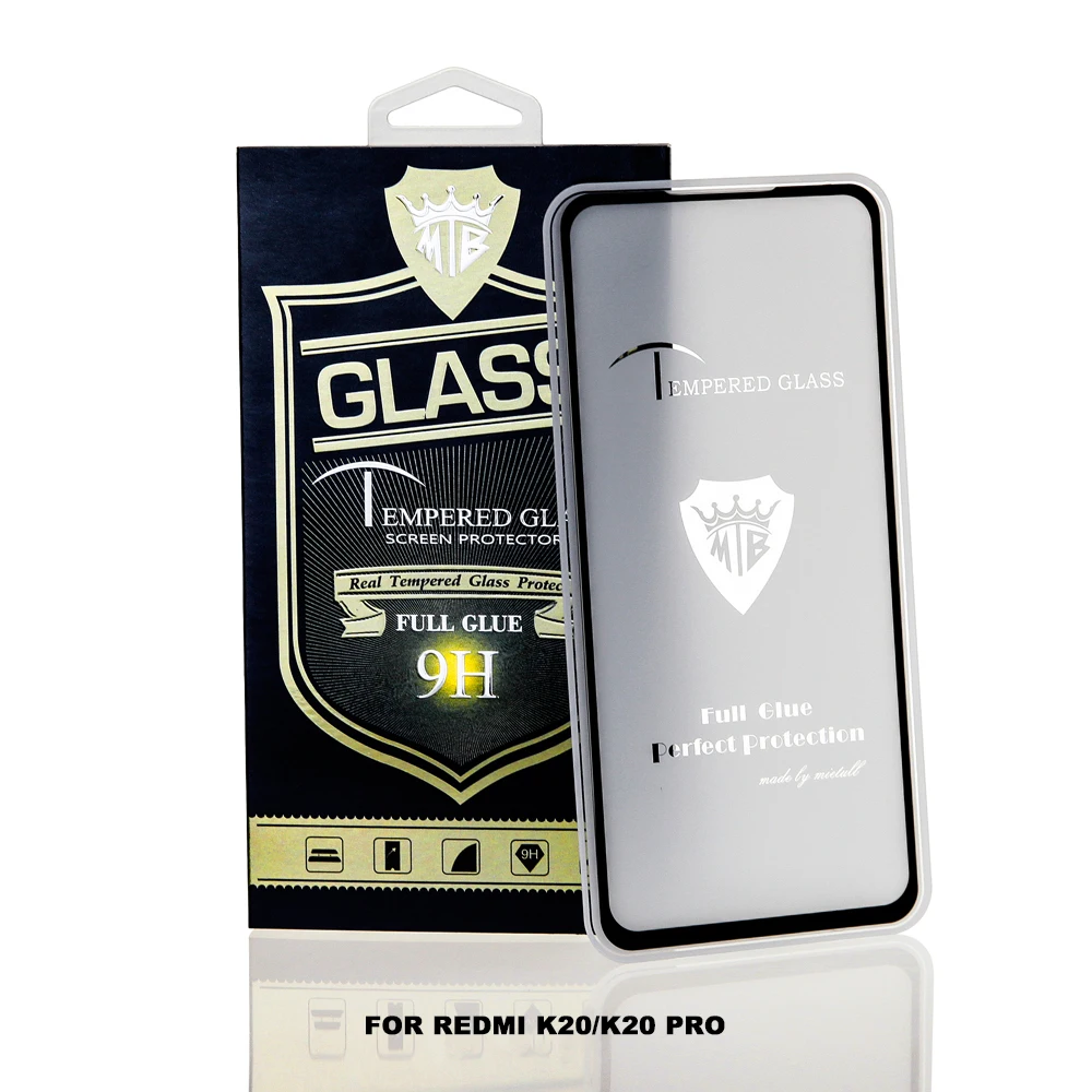 Factory price cell phone spare parts 9H full color full glue screen protector tempered glass for Xiaomi Redmi K20 K20 PRO